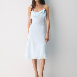 NWT Aritzia Wilfred Lightweight Crepe Slip Ruffles Midi Cannelle Dress Blue 2xs